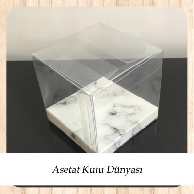 6x6x6 Altı Beyaz Mermer Desen İç Yükseltici Karton Üstü Otomatik Kutu