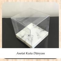 6x6x6 Altı Beyaz Mermer Desen İç Yükseltici Karton Üstü Otomatik Kutu
