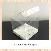 6x6x6 Altı Beyaz Mermer Desen İç Yükseltici Karton Üstü Otomatik Kutu