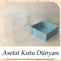 6x6x6 Altı Mavi Karton Üstü Asetat Kutu