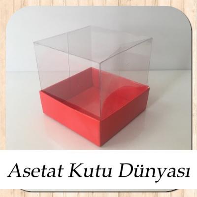 6x6x6 Altı Kırmızı Karton Üstü Asetat Kutu