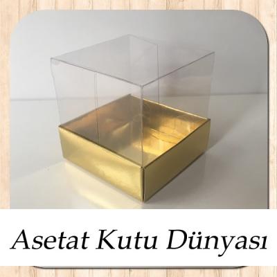 6x6x6 Altı Gold Metalize Karton Üstü Asetat Kutu