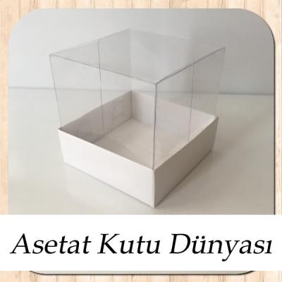 6x6x6 Altı Beyaz Karton Üstü Asetat Kutu