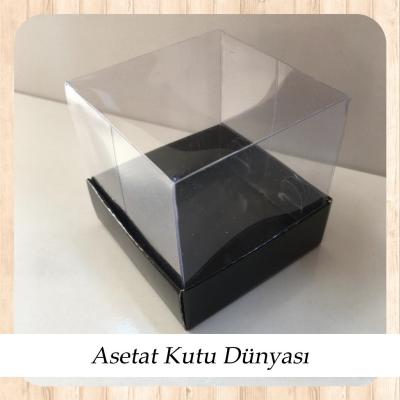 6x6x6 Altı Siyah Karton Üstü Asetat Kutu