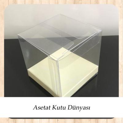 6x6x6 Altı Krem Mermer Desen İç Yükseltici Karton Üstü Asetat Kutu