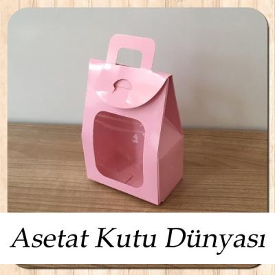 7.5x10.5x4.5 Ölçülü Pencereli Pembe Çerez Kutu