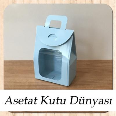 7.5x10.5x4.5 Ölçülü Pencereli Mavi Çerez Kutu