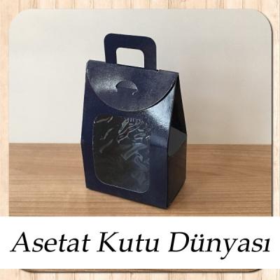 7.5x10.5x4.5 Ölçülü Pencereli Lacivert  Çerez Kutu