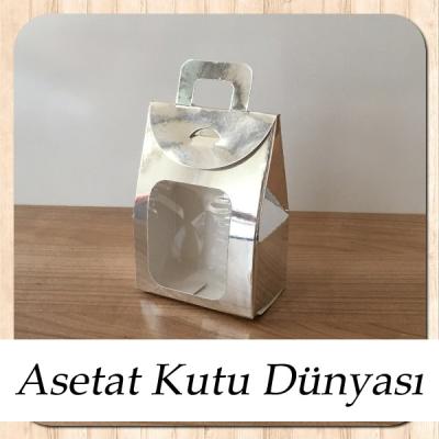 7.5x10.5x4.5 Ölçülü Pencereli Gümüş Metalize Çerez Kutusu