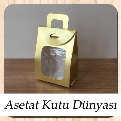 7.5x10.5x4.5 Ölçülü Pencereli Gold Metalize Çerez Kutusu