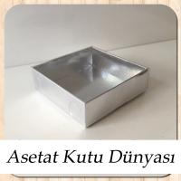 7x7x2.2 Ölçülü Altı Gümüş Metalize Karton Üstü Asetat Kutu