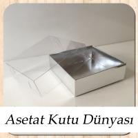 7x7x2.2 Ölçülü Altı Gümüş Metalize Karton Üstü Asetat Kutu