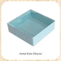 7x7x2.2 Ölçülü Altı Mavi Karton Üstü Asetat Kutu