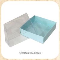 7x7x2.2 Ölçülü Altı Mavi Karton Üstü Asetat Kutu