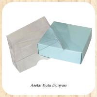 7x7x2.2 Ölçülü Altı Mavi Karton Üstü Asetat Kutu