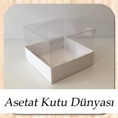 7x7x5 Ölçülü Altı Beyaz Karton Üstü Asetat Kutu