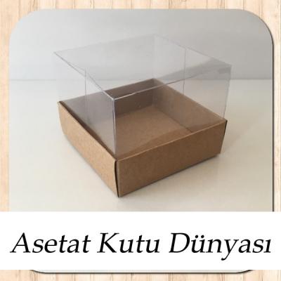 7x7x5 Ölçülü Altı Kraft Karton Üstü Asetat Kutu