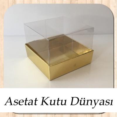 7x7x5 Ölçülü Altı Gold Karton Üstü Asetat Kutu