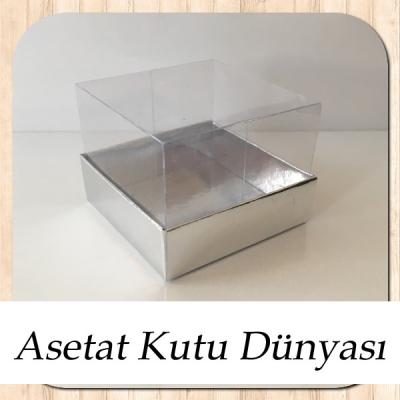 7x7x5 Ölçülü Altı Gümüş Karton Üstü Asetat Kutu