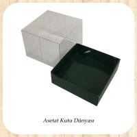 7x7x5 Ölçülü Altı Yeşil Karton Üstü Asetat Kutu