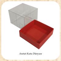 7x7x5 Ölçülü Altı Kırmızı Karton Üstü Asetat Kutu