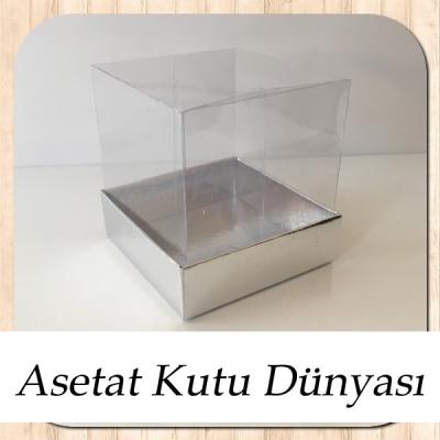 7x7x7 Ölçülü Altı Gümüş Karton Üstü Asetat Kutu
