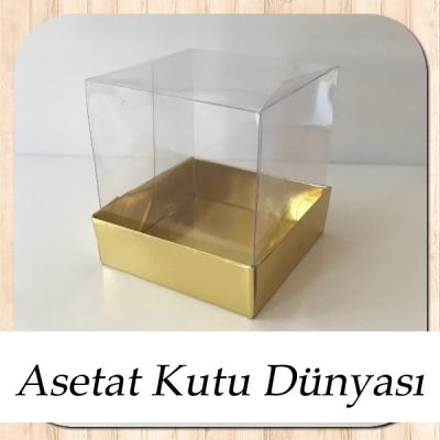 7x7x7 Ölçülü Altı Gold Karton Üstü Asetat Kutu