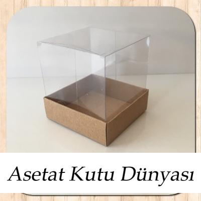 7x7x7 Ölçülü Altı Kraft Karton Üstü Asetat Kutu
