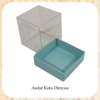 7x7x7 Ölçülü Altı Mavi Karton Üstü Asetat Kutu