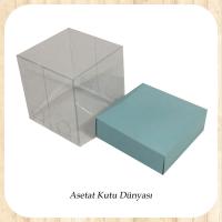 7x7x7 Ölçülü Altı Mavi Karton Üstü Asetat Kutu