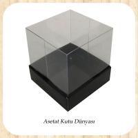 7x7x7 Ölçülü Altı Siyah Karton Üstü Asetat Kutu