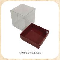 7x7x7 Ölçülü Altı Bordo Karton Üstü Asetat Kutu