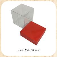 7x7x7 Ölçülü Altı Kırmızı Karton Üstü Asetat Kutu