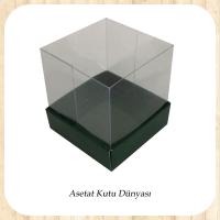 7x7x7 Ölçülü Altı Yeşil Karton Üstü Asetat Kutu