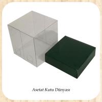 7x7x7 Ölçülü Altı Yeşil Karton Üstü Asetat Kutu
