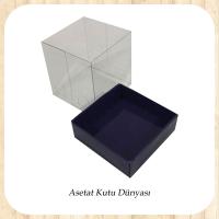 7x7x7 Ölçülü Altı Lacivert Karton Üstü Asetat Kutu