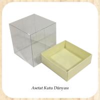 7x7x7 Ölçülü Altı Krem Karton Üstü Asetat Kutu