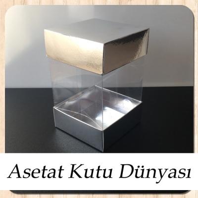 8x8x12 Asetat Çift Taraflı Gümüş Kutu