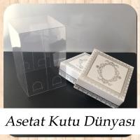 8x8x12 Asetat, Çift Taraflı Beyaz Üzerine Gümüş Kilim Desenli Kutu