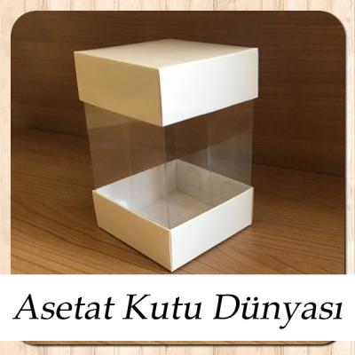 8x8x12 Asetat, Çift Taraflı Beyaz Karton Kutu