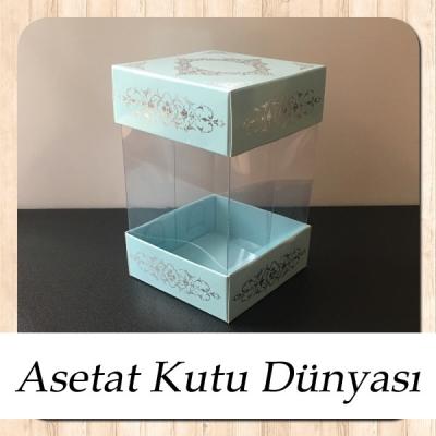 8x8x12 Asetat, Çift Taraflı Mavi Üzerine Gümüş Saray Desenli Karton Kutu