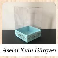 8x8x12 Asetat, Tek Taraflı Mavi Üzerine Gold Saray Desenli Karton Kutu