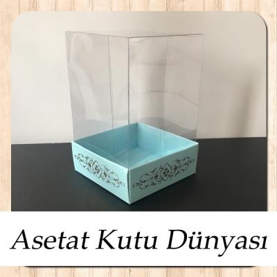 8x8x12 Asetat, Tek Taraflı Mavi Üzerine Gold Saray Desenli Karton Kutu