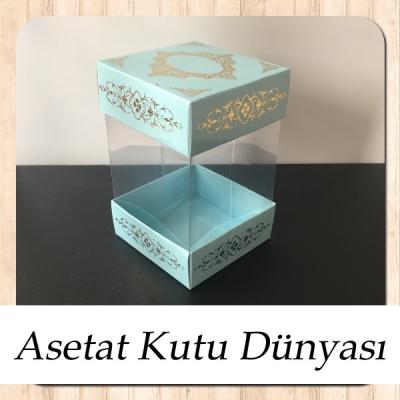 8x8x12 Asetat, Çift Taraflı Mavi Üzerine Gold Saray Desenli Karton Kutu