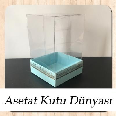 8x8x12 Asetat, Tek Taraflı Mavi Üzerine Gold Kilim Desenli Karton Kutu