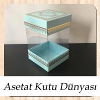 8x8x12 Asetat, Çift Taraflı Mavi Üzerine Gold Kilim Desenli Karton Kutu