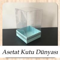 8x8x12 Asetat, Tek Taraflı Mavi Üzerine Gümüş Kilim Desenli Karton Kutu
