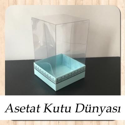 8x8x12 Asetat, Tek Taraflı Mavi Üzerine Gümüş Kilim Desenli Karton Kutu