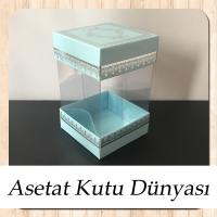 8x8x12 Asetat, Çift Taraflı Mavi Üzerine Gümüş Kilim Desenli Karton Kutu