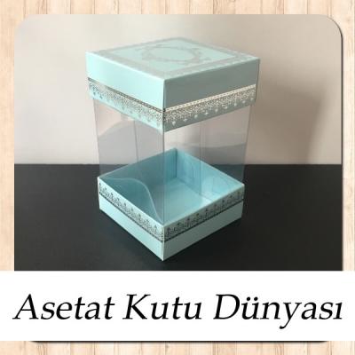 8x8x12 Asetat, Çift Taraflı Mavi Üzerine Gümüş Kilim Desenli Karton Kutu